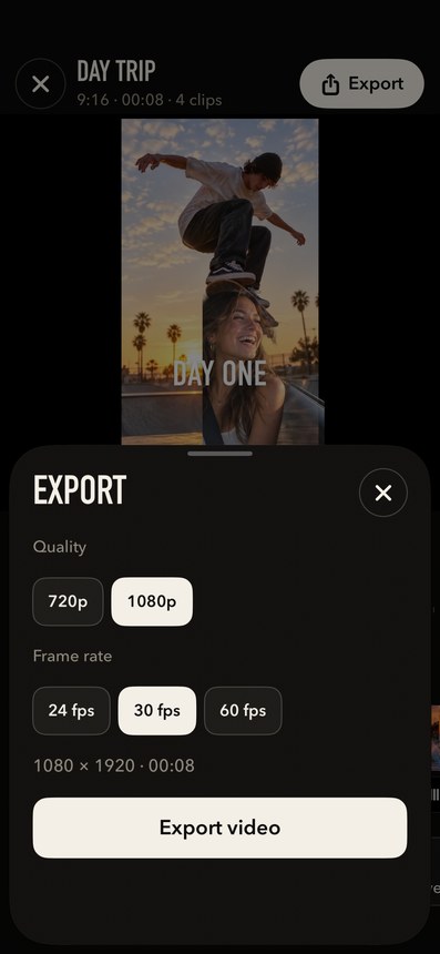 Export at 1080p and 60 fps